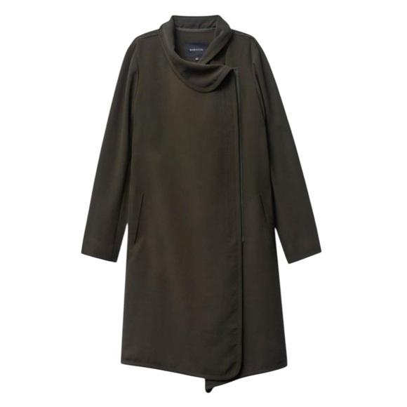 Aritzia Babaton Cormac Coat XS Olive Green Waterfall Drape Asymmetrical Zip - Picture 15 of 15